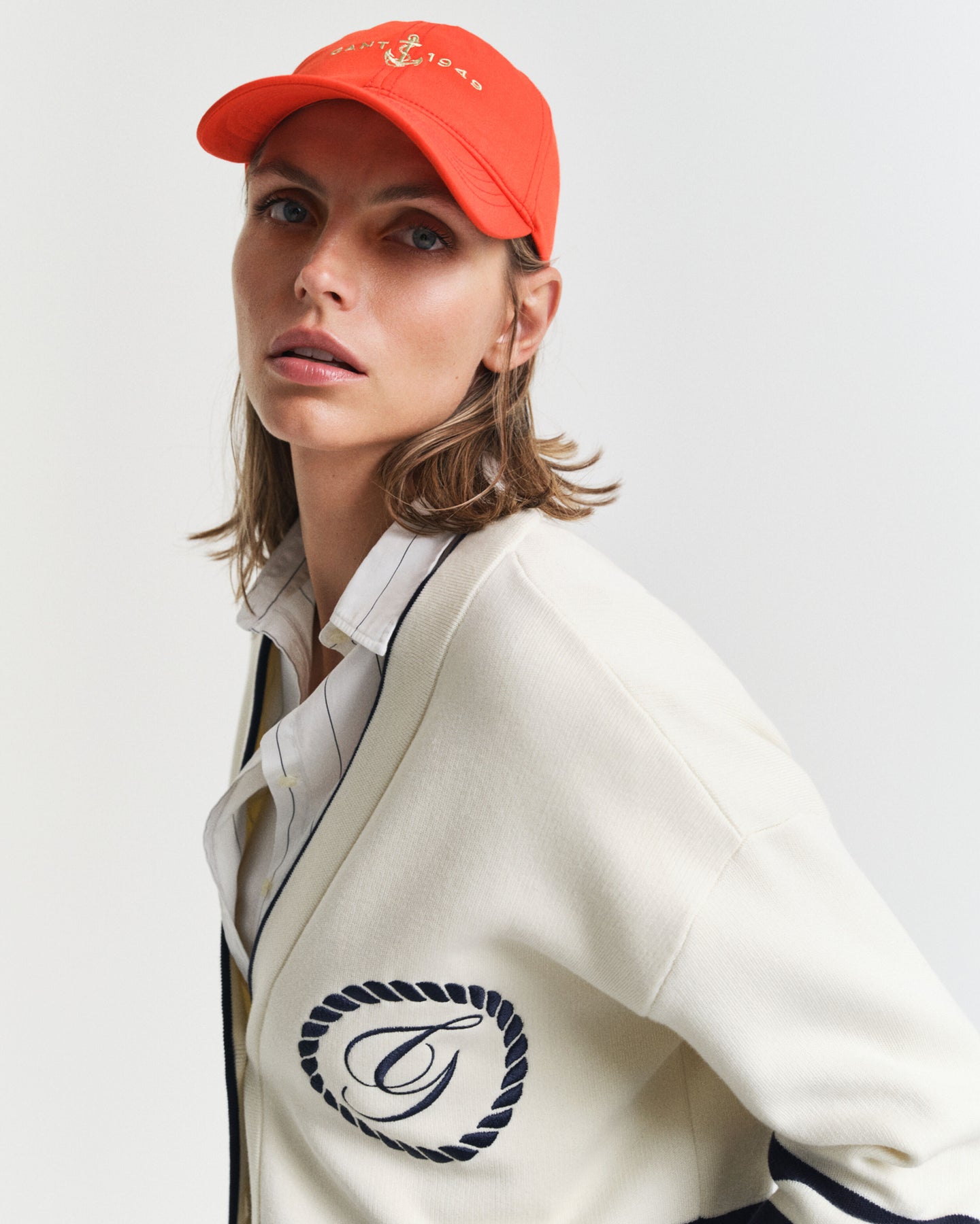 Gant Varsity V-Neck Kofta - Kräm