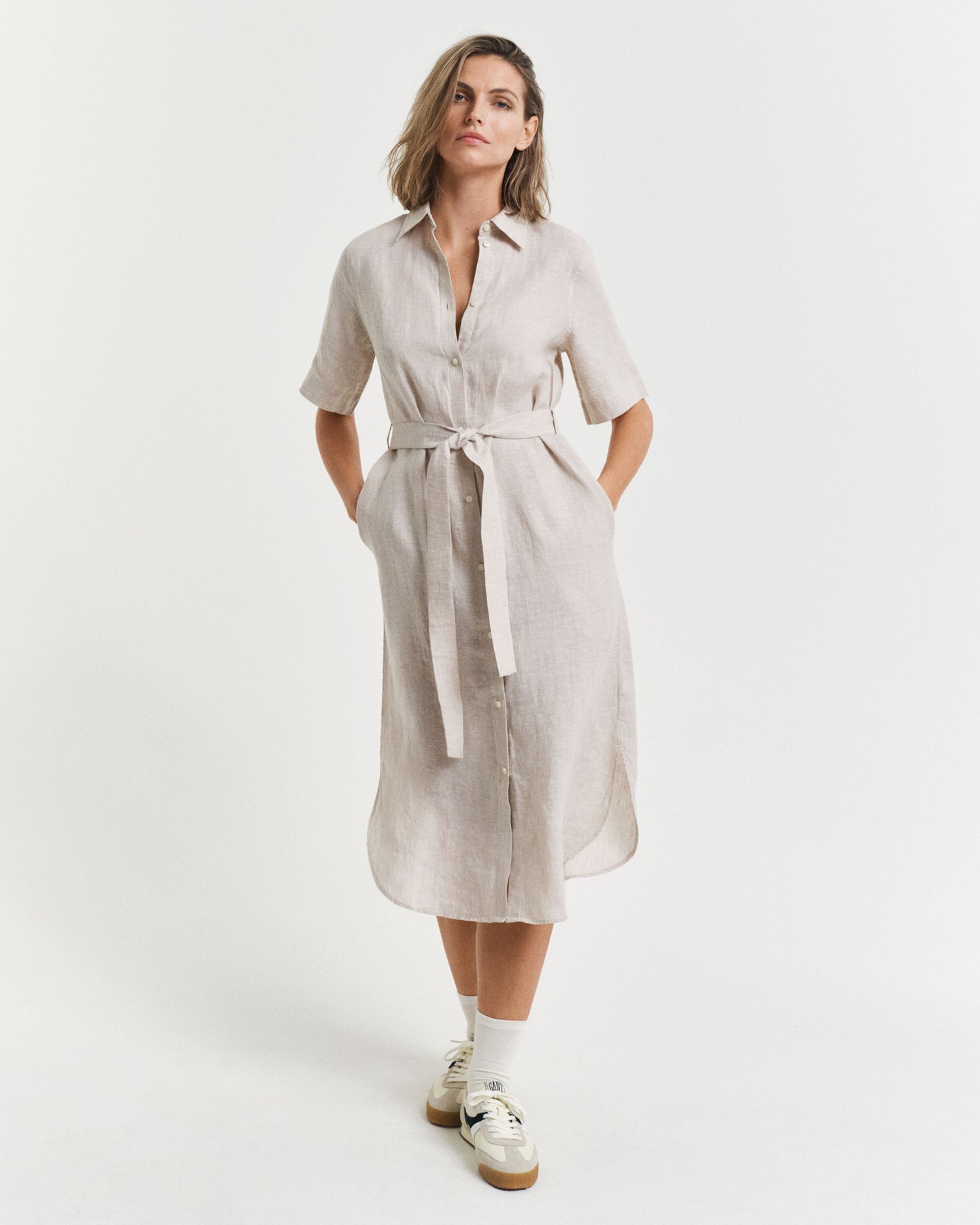 Reg Linen SS Skjortklänning - Dry Sand