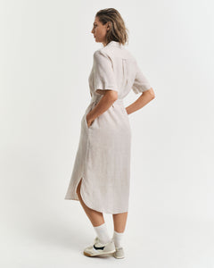 Reg Linen Ss Shirt Dress - Dry Sand