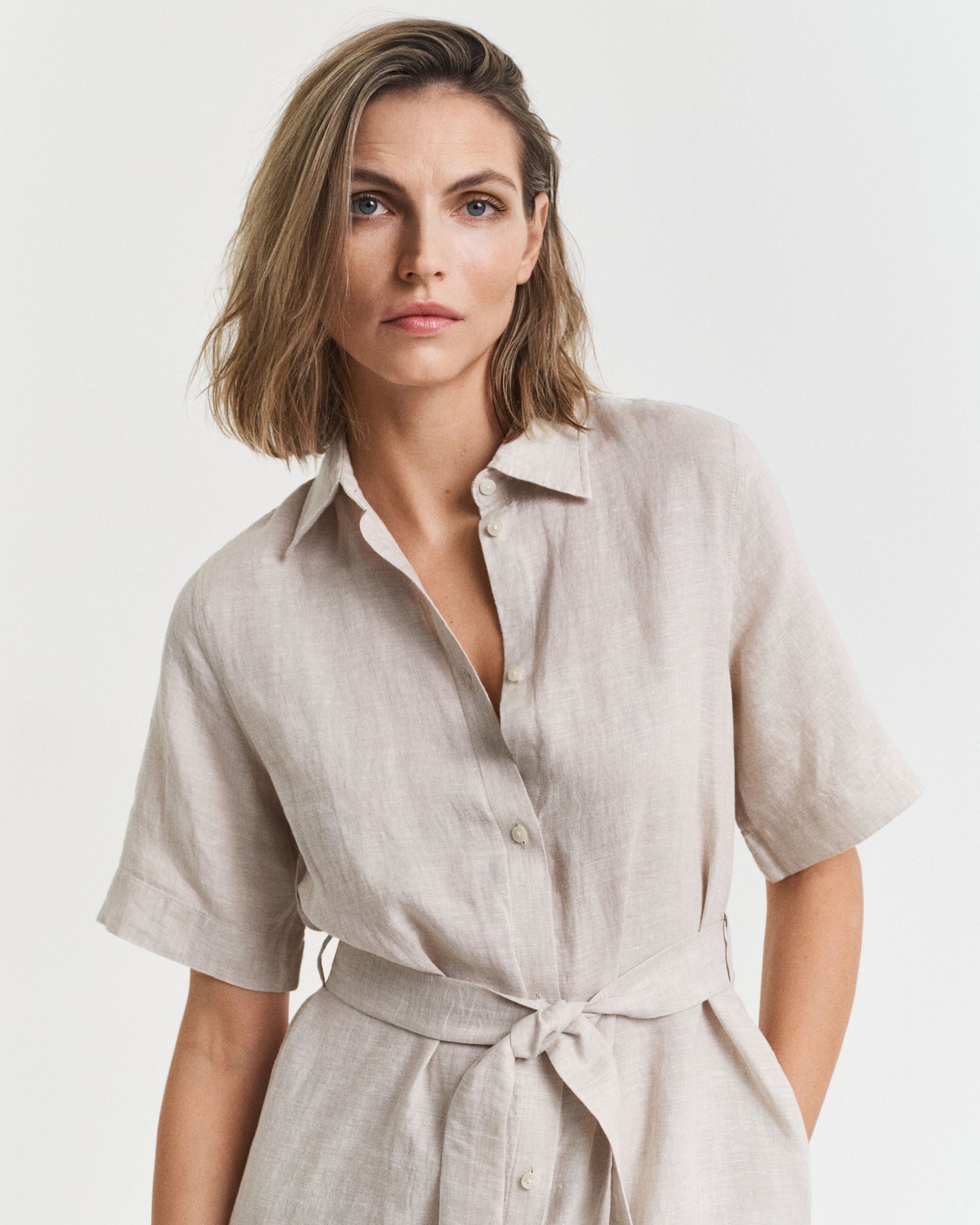Reg Linen SS Skjortklänning - Dry Sand