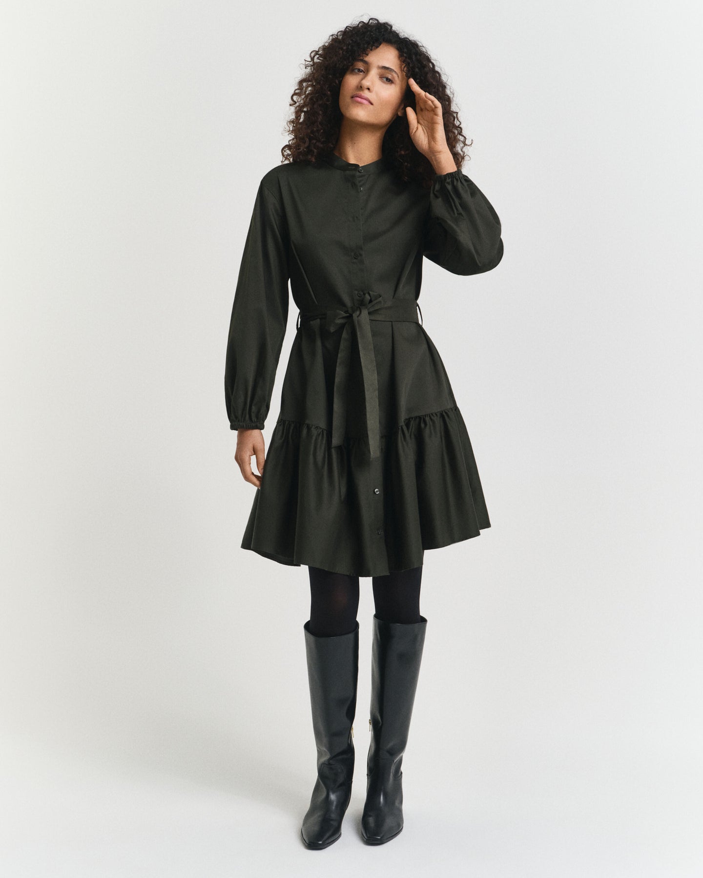 Cotton Satin Ls Dress - Green Lagoon
