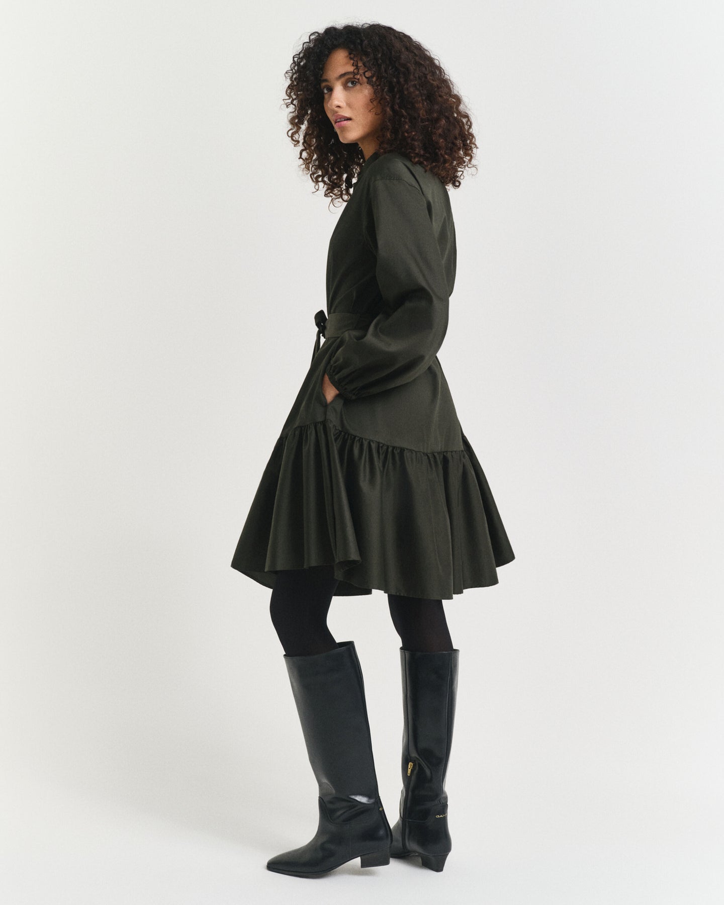 Cotton Satin Ls Dress - Green Lagoon