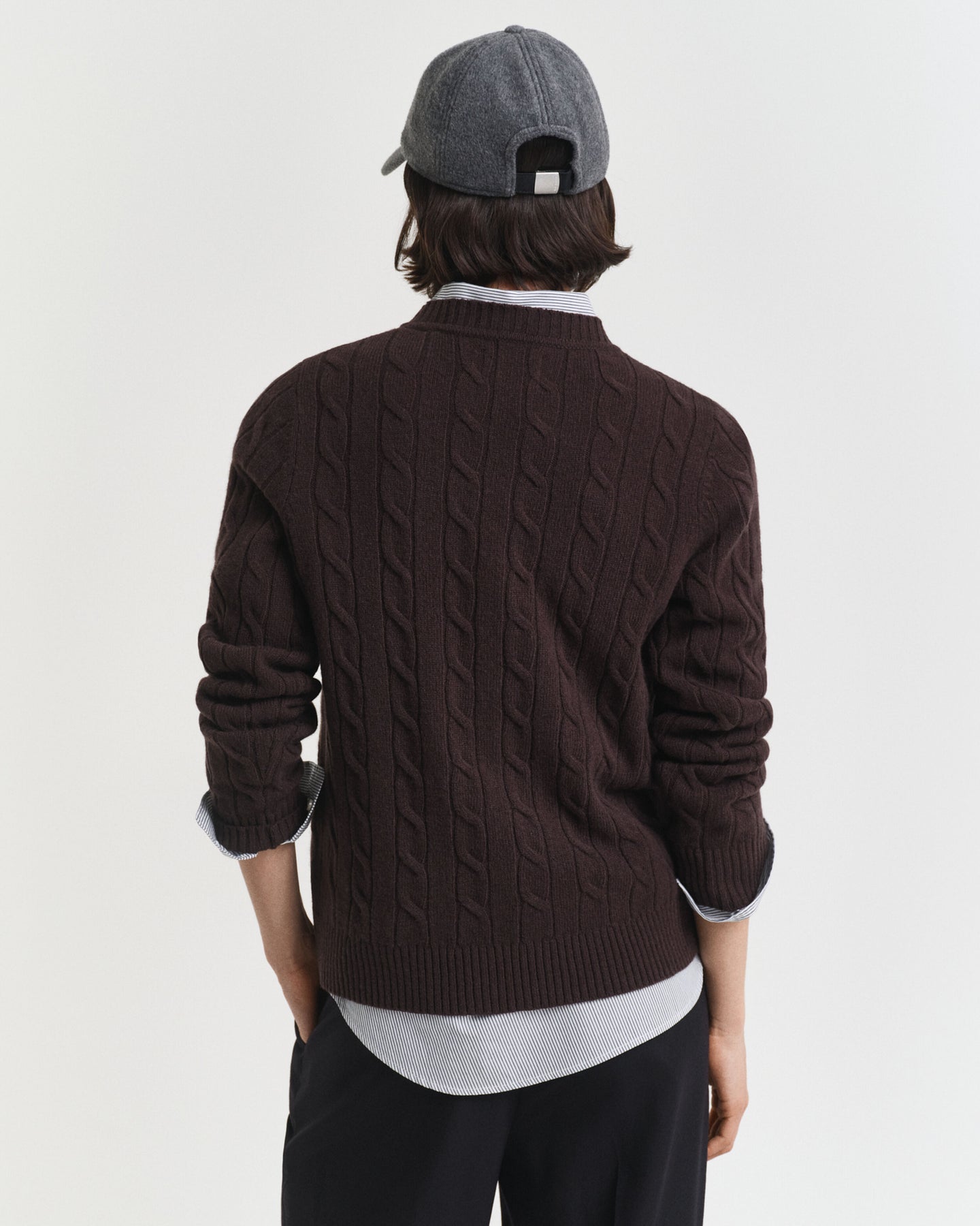 GANT Lambswool Cable C-Neck - Deep Brown