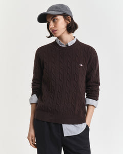 Lambswool Cable C-Neck - Deep Brown