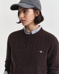 GANT Lambswool Cable C-Neck - Deep Brown