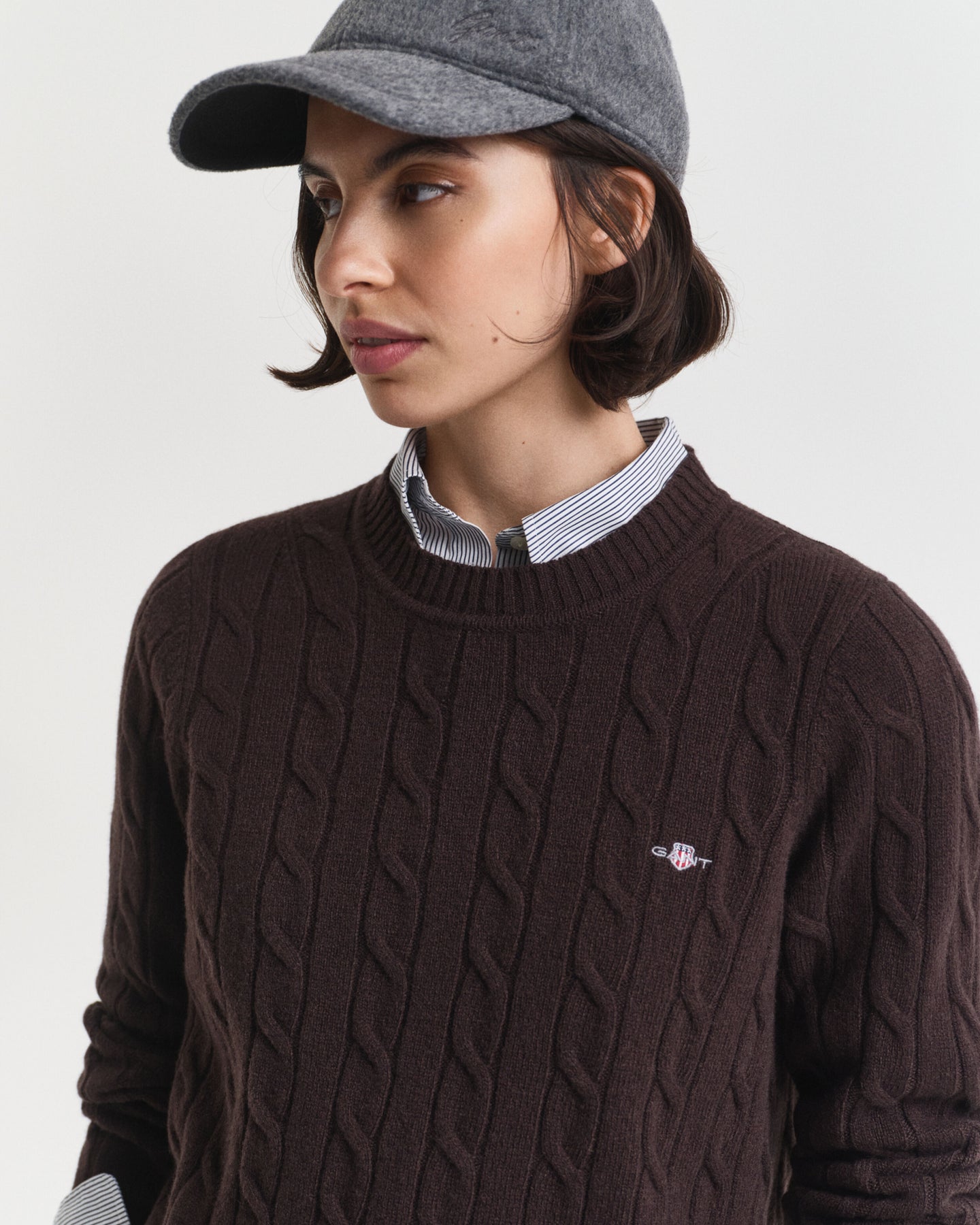 GANT Lambswool Cable C-Neck - Deep Brown