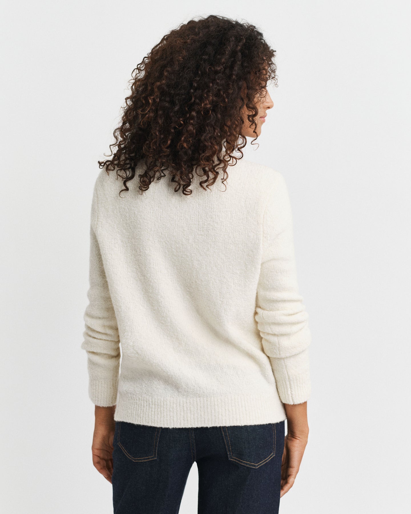 Boucle C-Neck Kofta - Krämvit