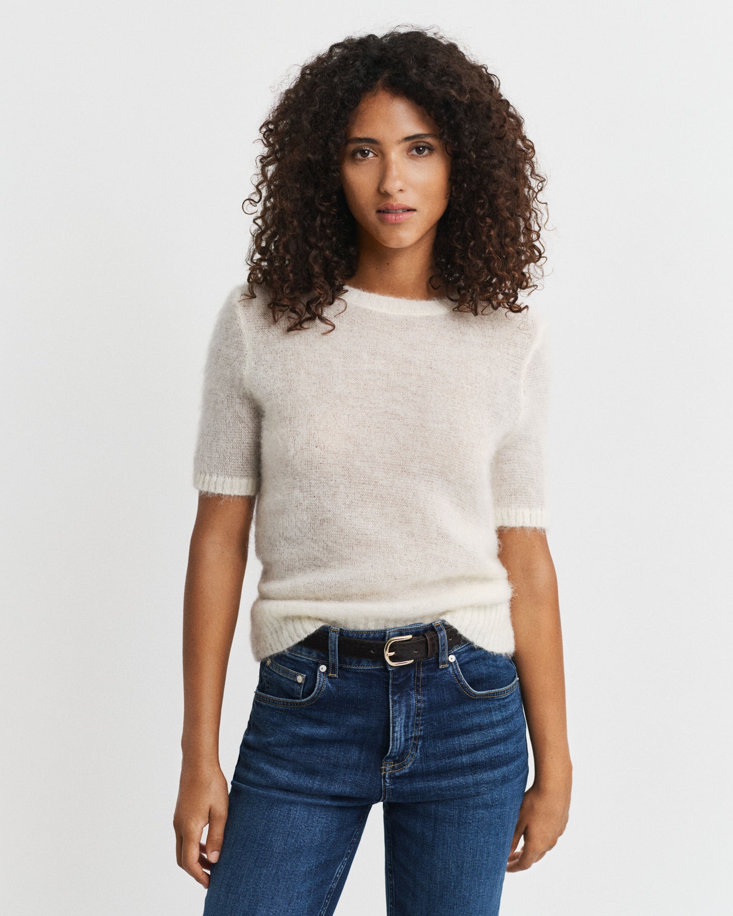 Mohair Blend Ss C-Neck - Krämvit