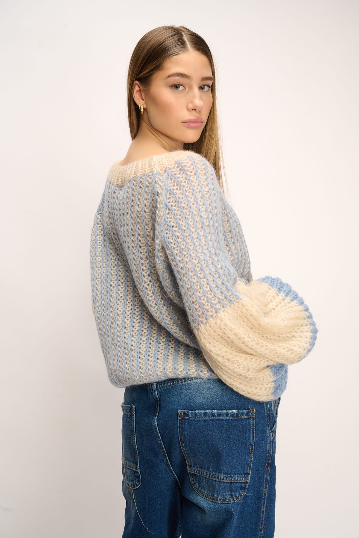 Liana Knit Sweater - Dusty Blue Cream