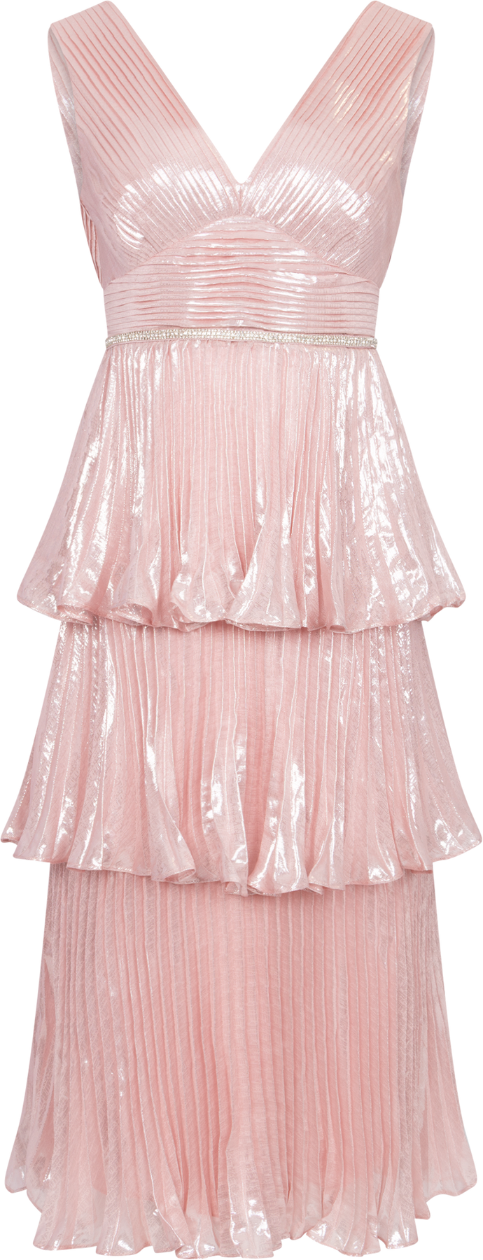 Metallic Tiered Midi Dress - Pink