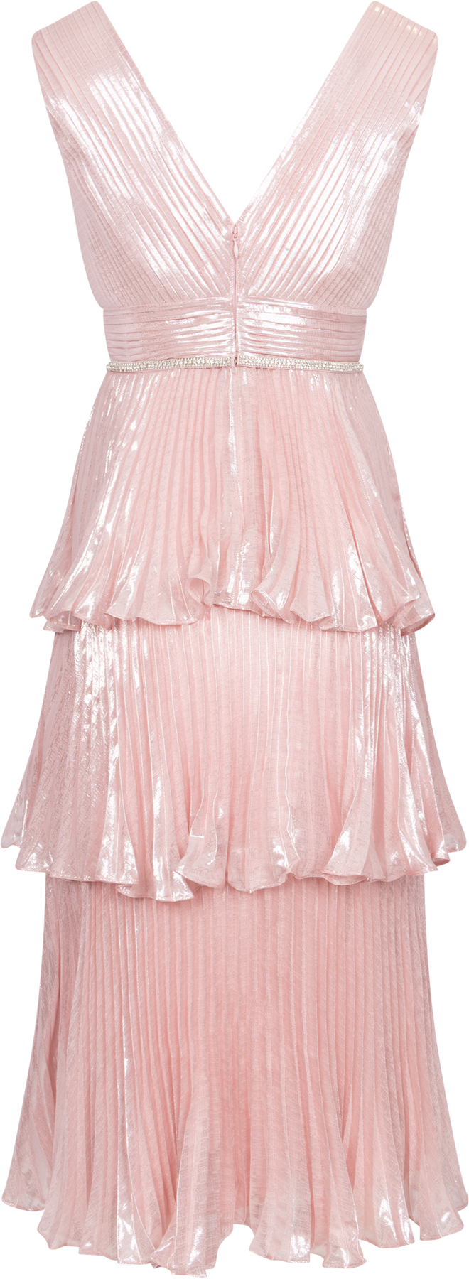 Metallic Tiered Midi Dress - Pink