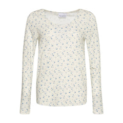 Riju O-Neck Tee - Cream/Blue Flower