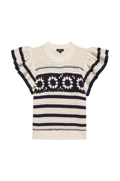 Penelope - Oat Navy Crochet Stripe