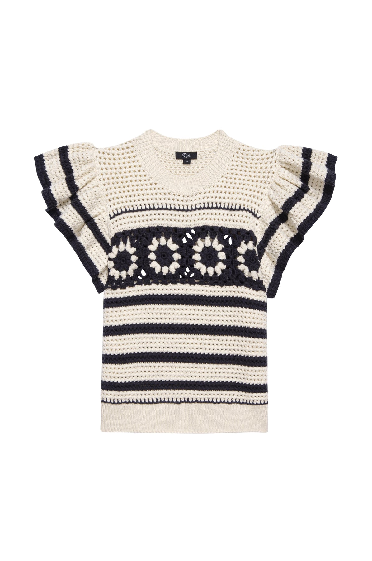 Penelope - Oat Navy Crochet Stripe