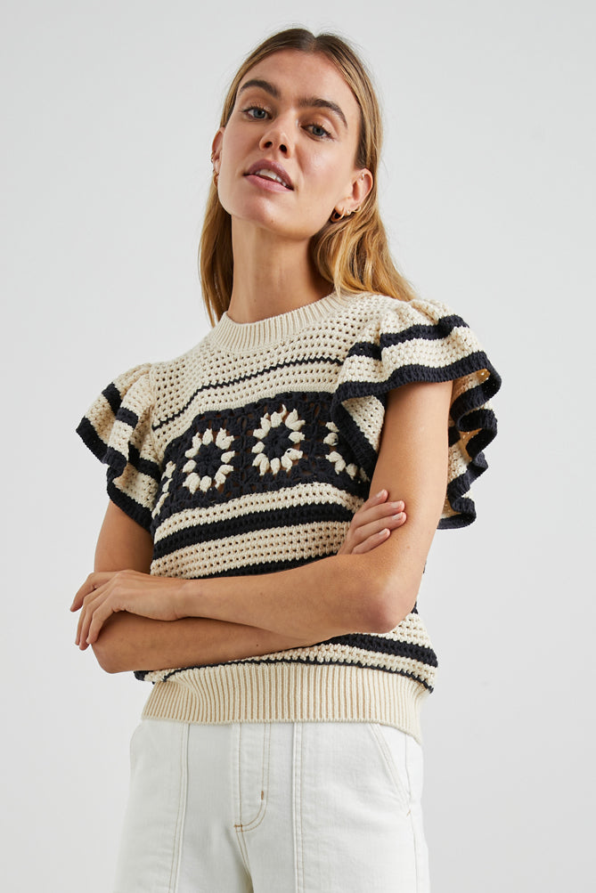 Penelope - Oat Navy Crochet Stripe