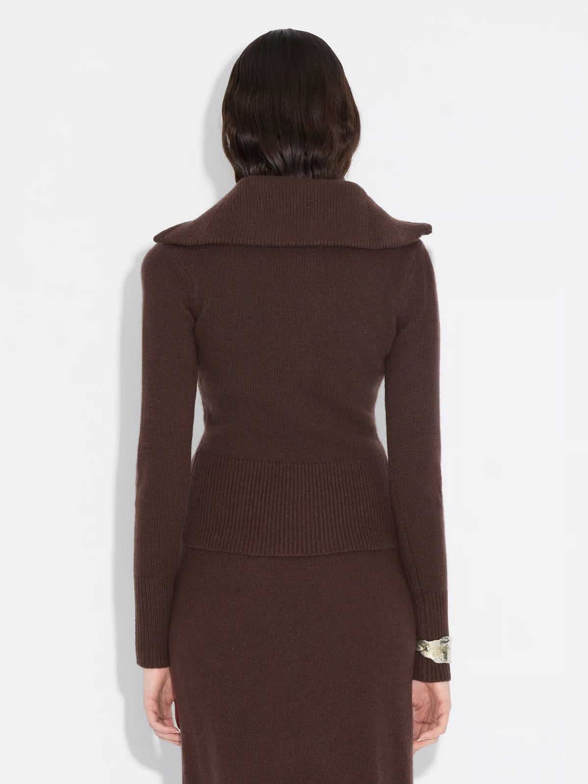 Line Wool Cardigan - Mörkbrun