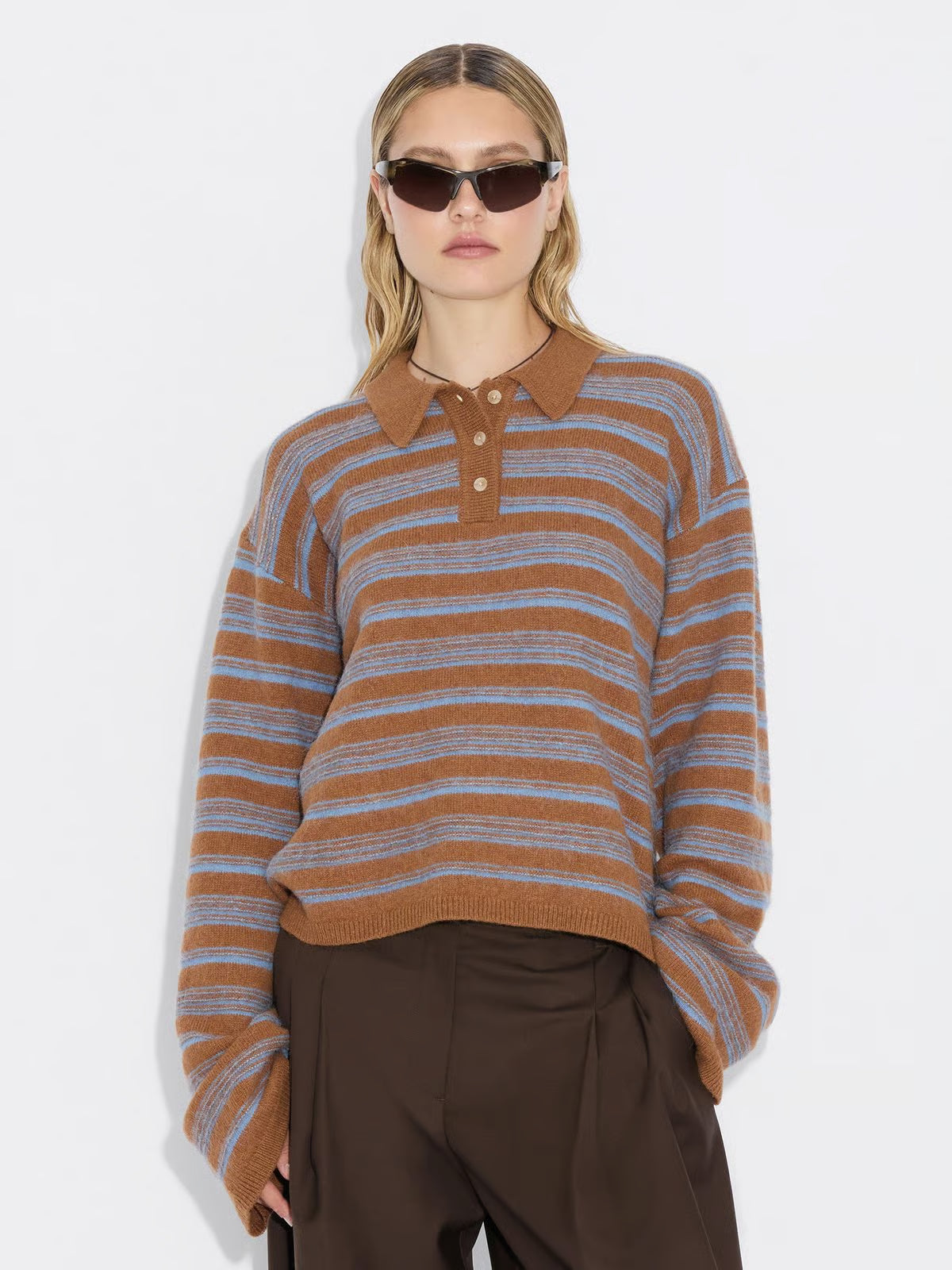 Olivia Wool Polo - Brown Stripe