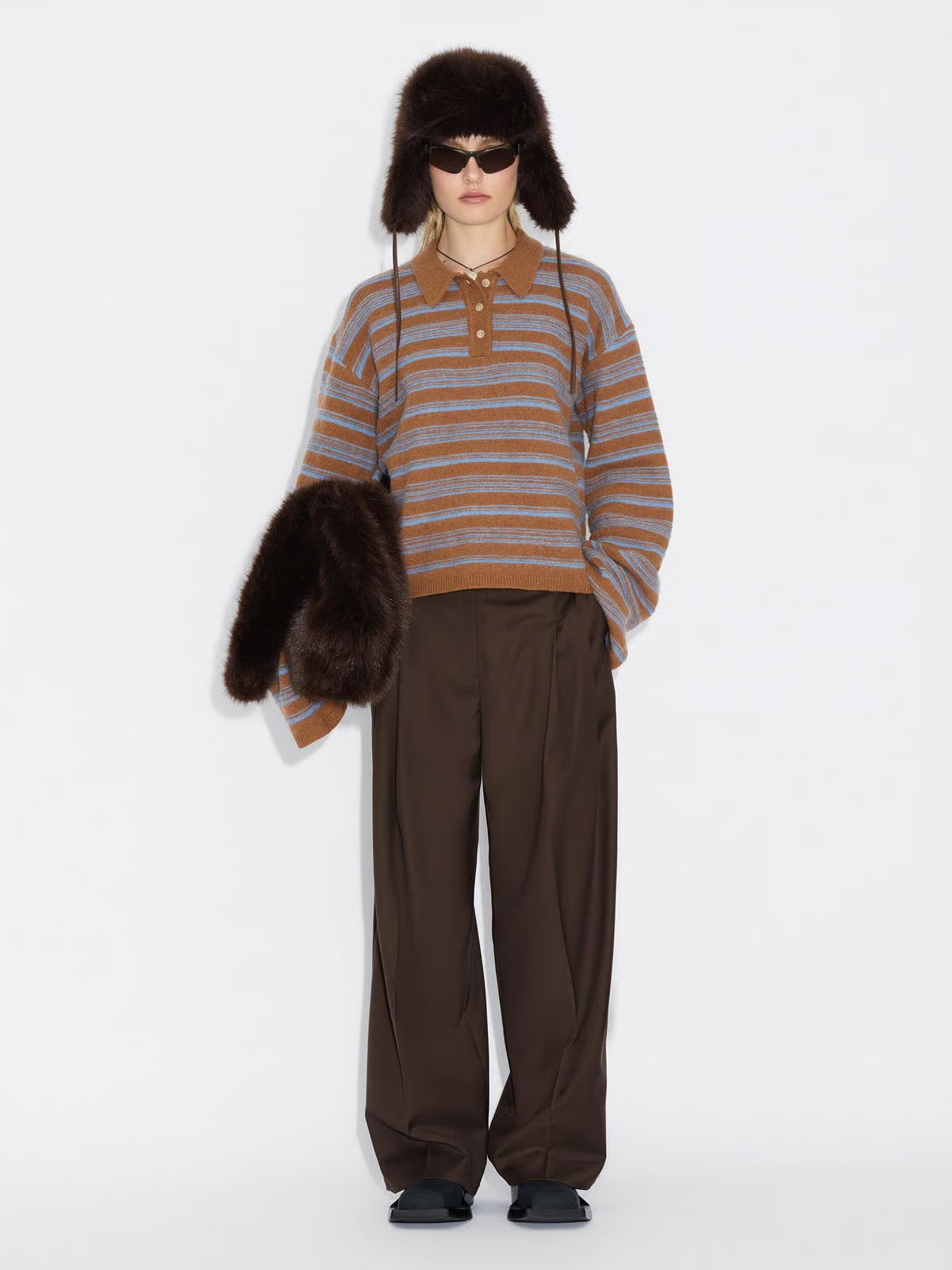 Olivia Wool Polo - Brown Stripe