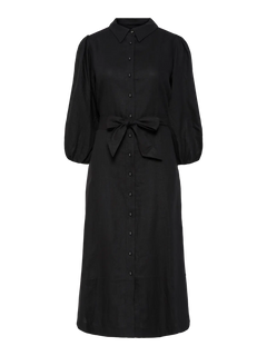 Yasflaxy 3/4 Linen Shirt Dress - Black