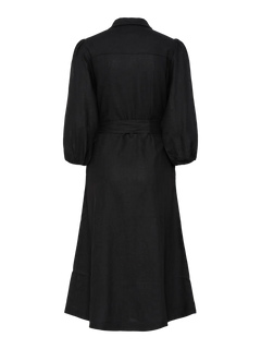 Yasflaxy 3/4 Linen Shirt Dress - Black