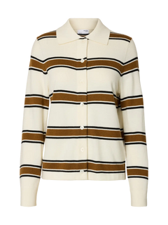 Thea Ls Knit Button Collar Neck - Egret Golden Brown