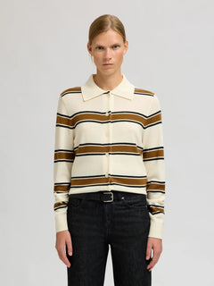 Thea Ls Knit Button Collar Neck - Egret Golden Brown