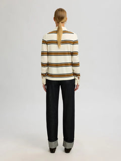 Thea Ls Knit Button Collar Neck - Egret Golden Brown