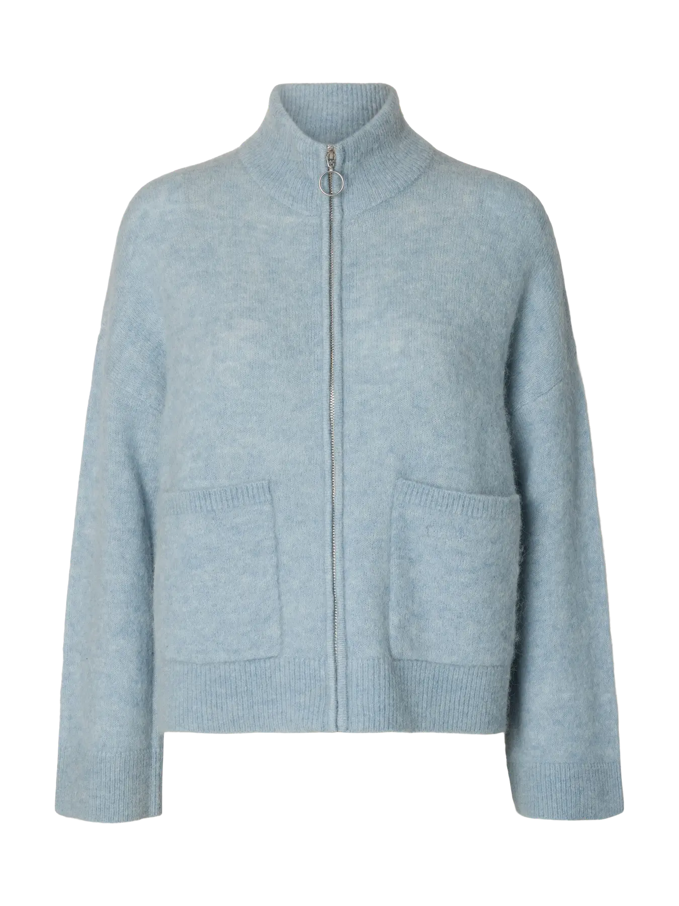 Sia Ras Ls Knit Zipper Kofta - Dusty Blue Melange