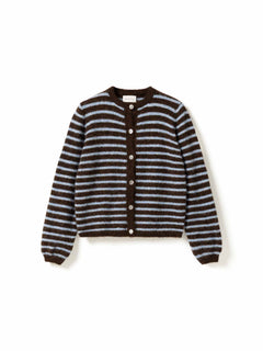 N-Mertice Knit Cardigan - Brown Blue Stripe