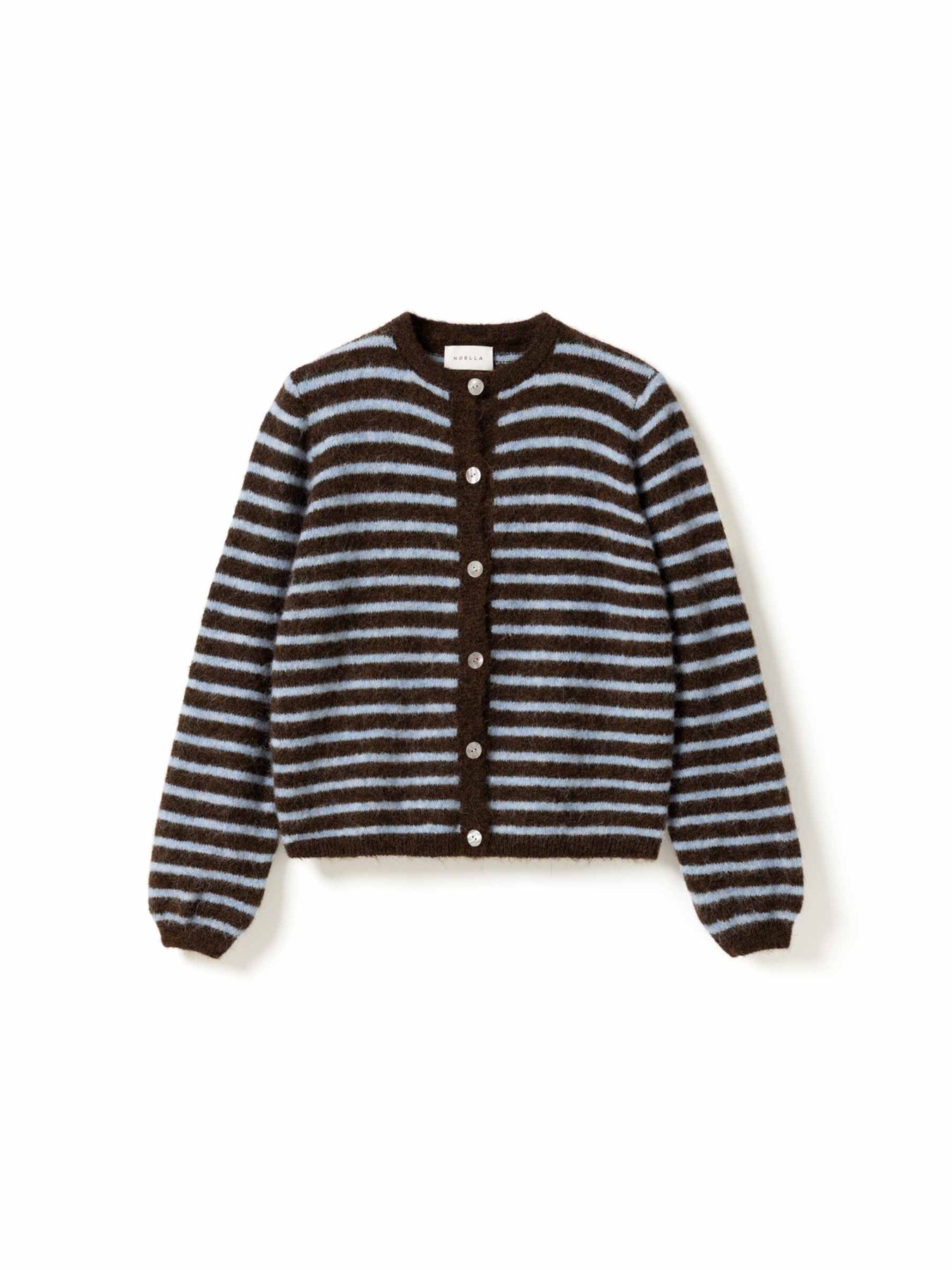 N-Mertice Knit Cardigan - Brown Blue Stripe