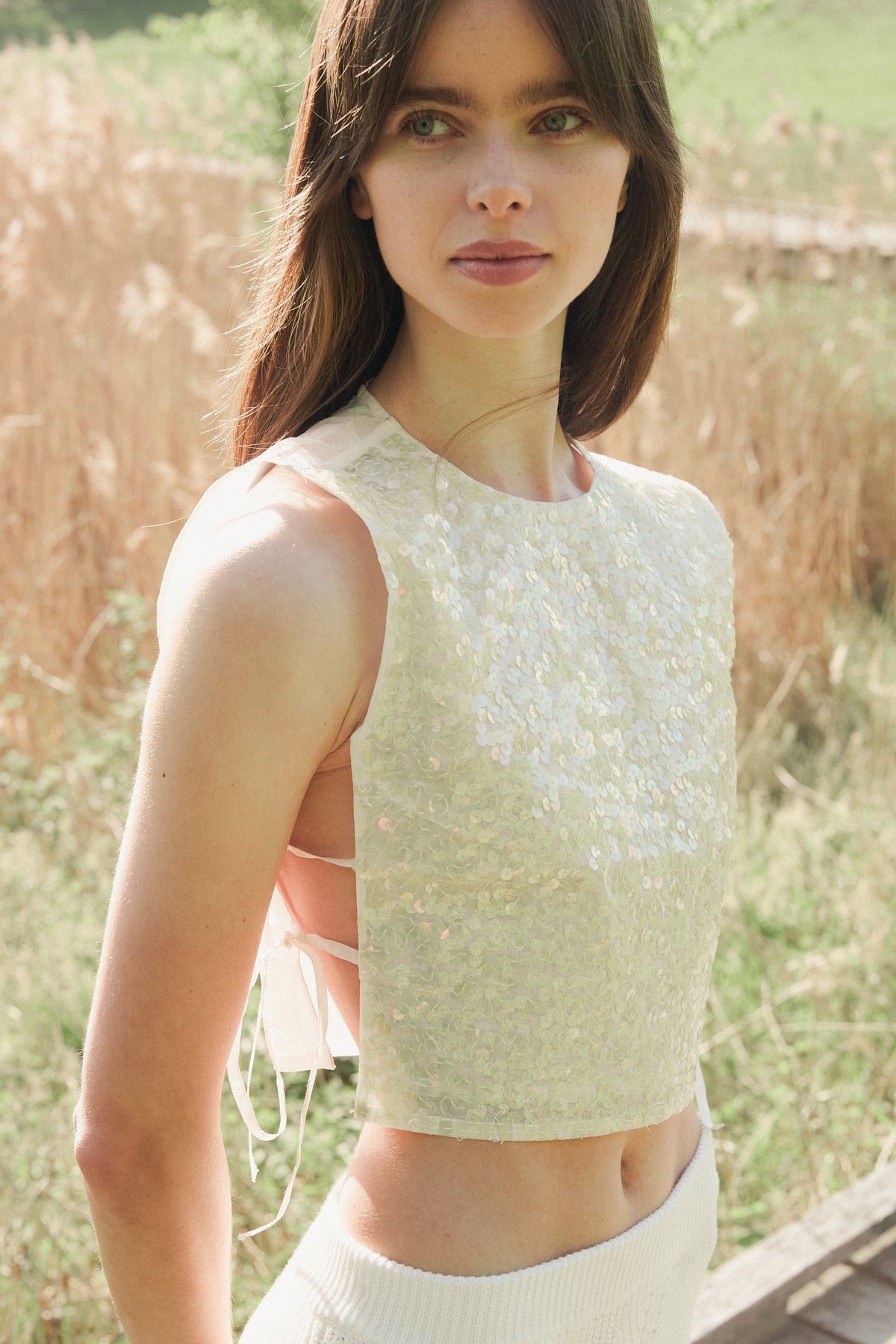 Sequin Top - Off-White/Yellow Sequins
