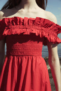 Cotton Poplin Long Smock Dress - Racing Red