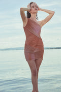 Printed Mesh Rhinestone Mini Dress - Orange