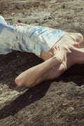 Printed Satin Ruched Long Slip Dress - Powder Blue