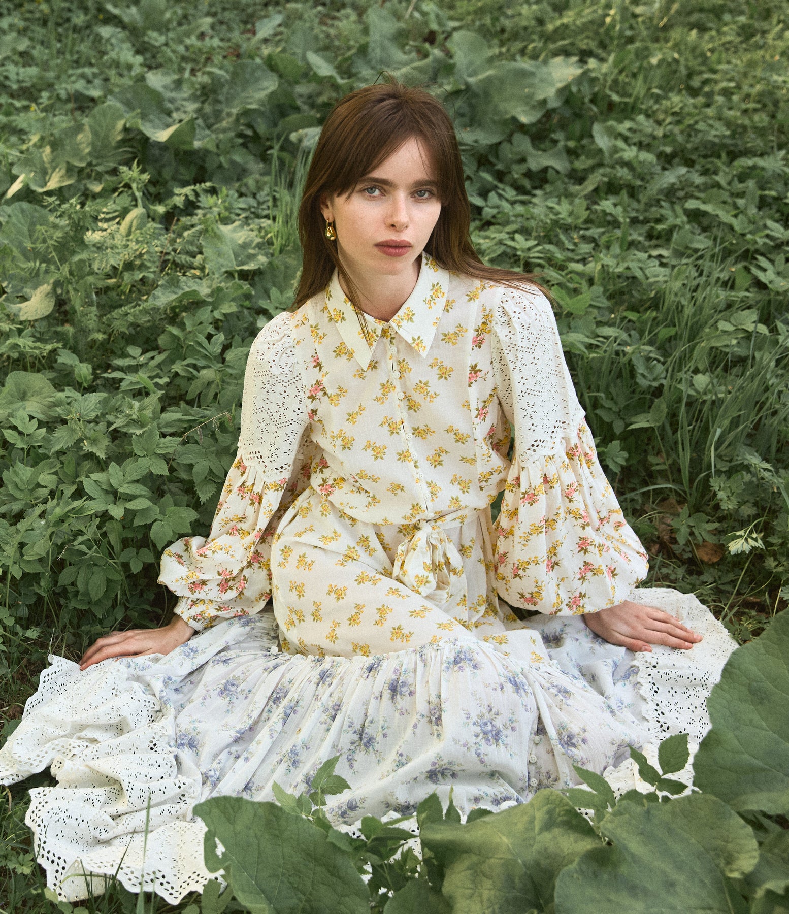 Cotton Slub Shirt Dress - Flower Combo