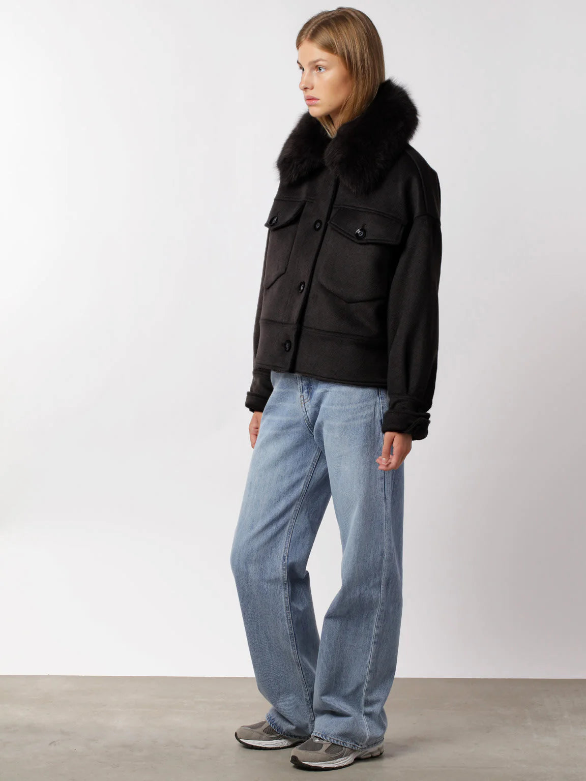 Charlie Jacket - Faux Fur - Wool Black