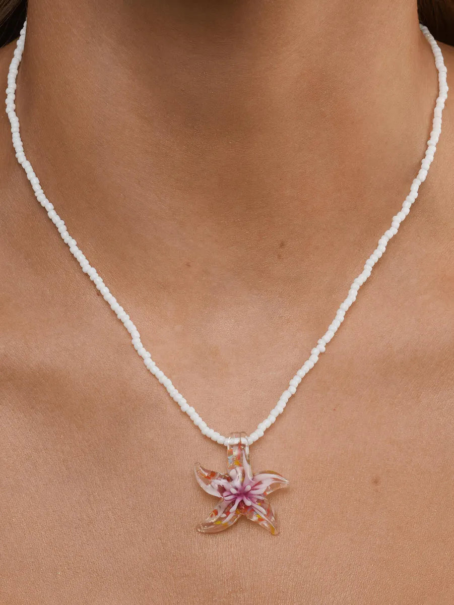 Serafina - Glass Starfish Necklace Stainless Steel - Purple