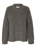 Selected Femme Sia Ras LS Knit Long V-Neck - Medium Grey Melange