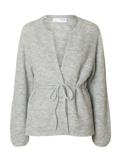 Sia Ras Ls Knit Belt Cardigan - Light Grey Melange