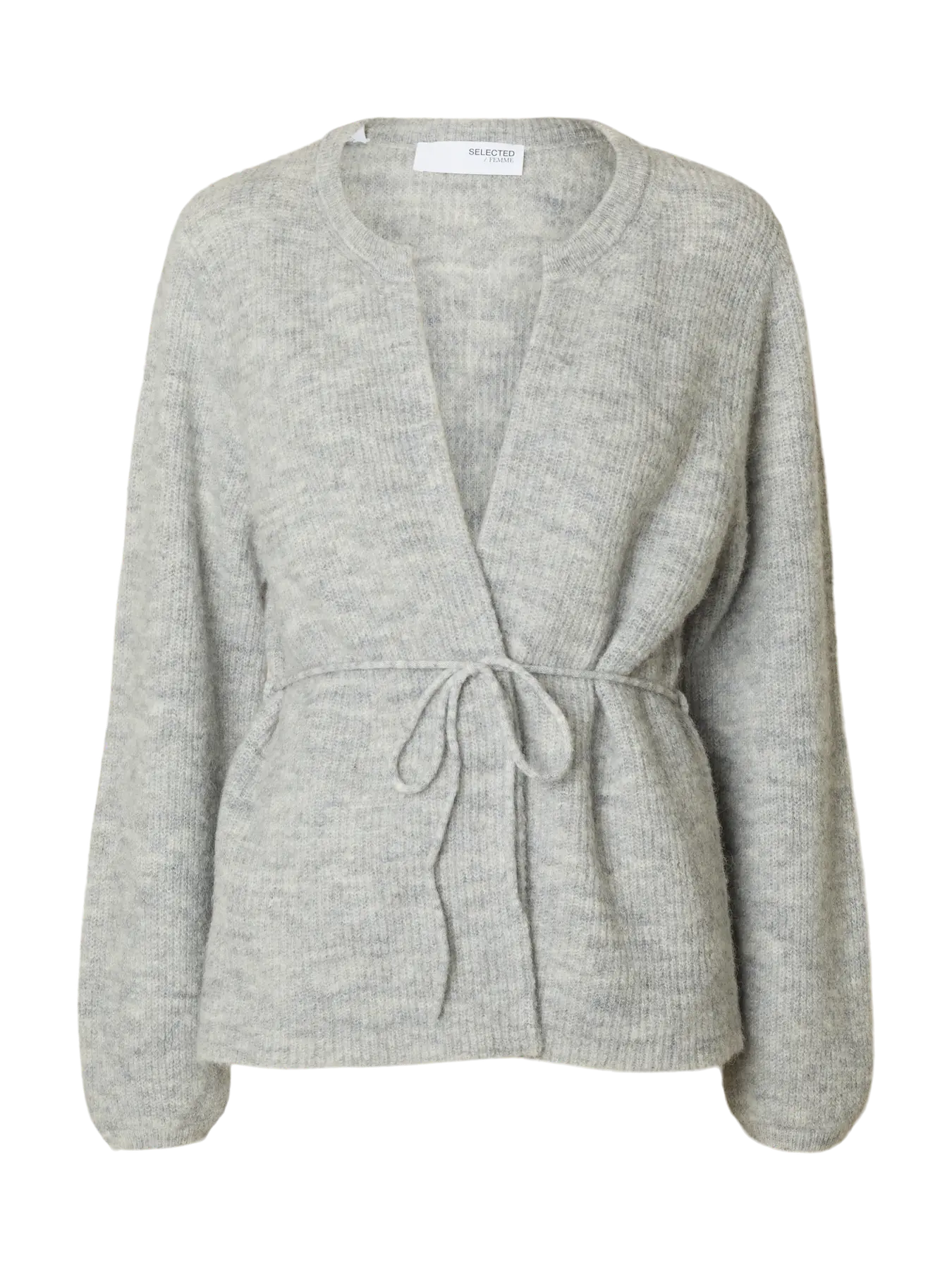 Sia Ras Ls Knit Belt Kofta - Light Grey Melange