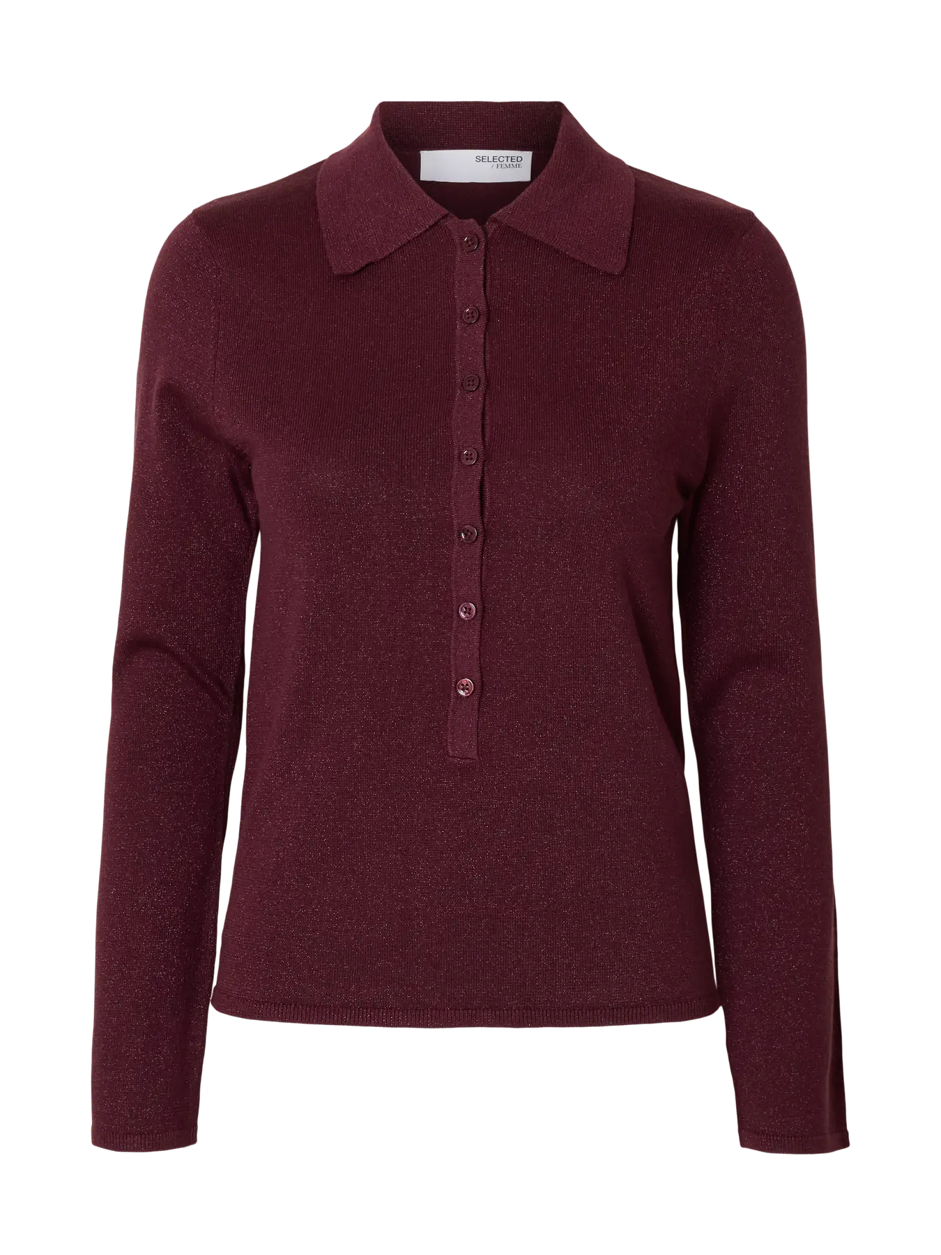 Lura Ls Slim Knit Collar Neck - Fig Tonal Lurex