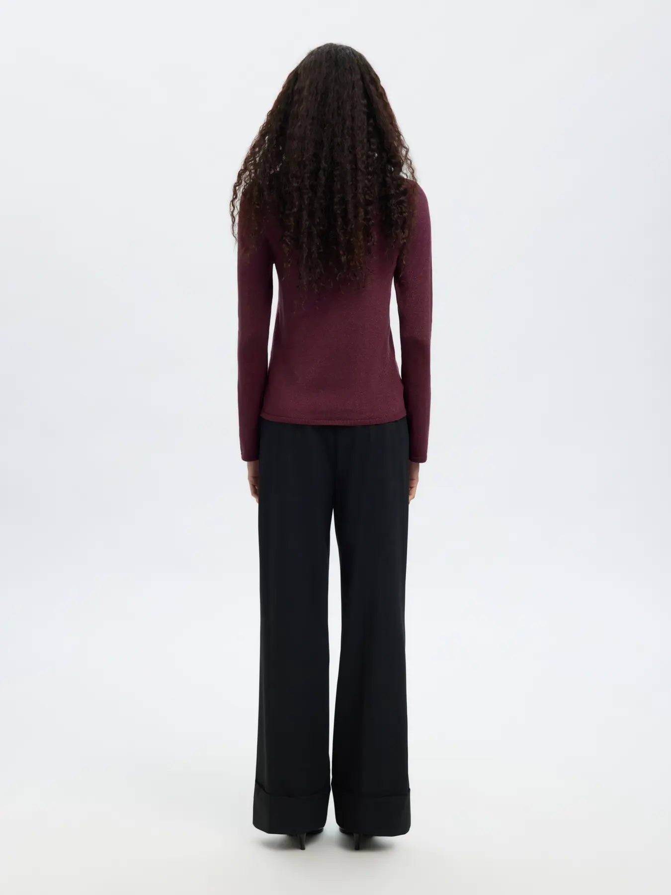 Lura Ls Slim Knit Collar Neck - Fig Tonal Lurex