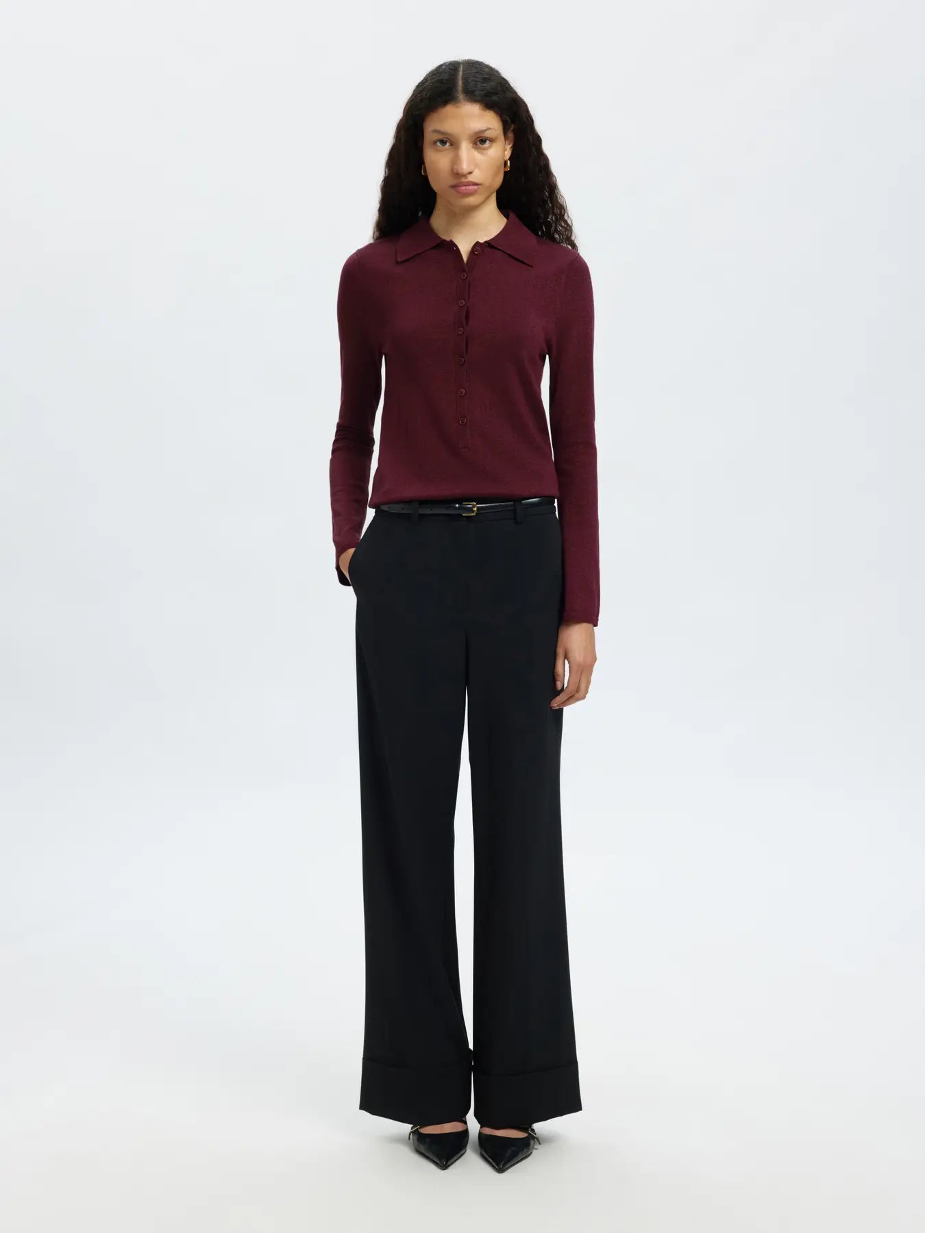 Lura Ls Slim Knit Collar Neck - Fig Tonal Lurex