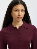 Lura Ls Slim Knit Collar Neck - Fig Tonal Lurex