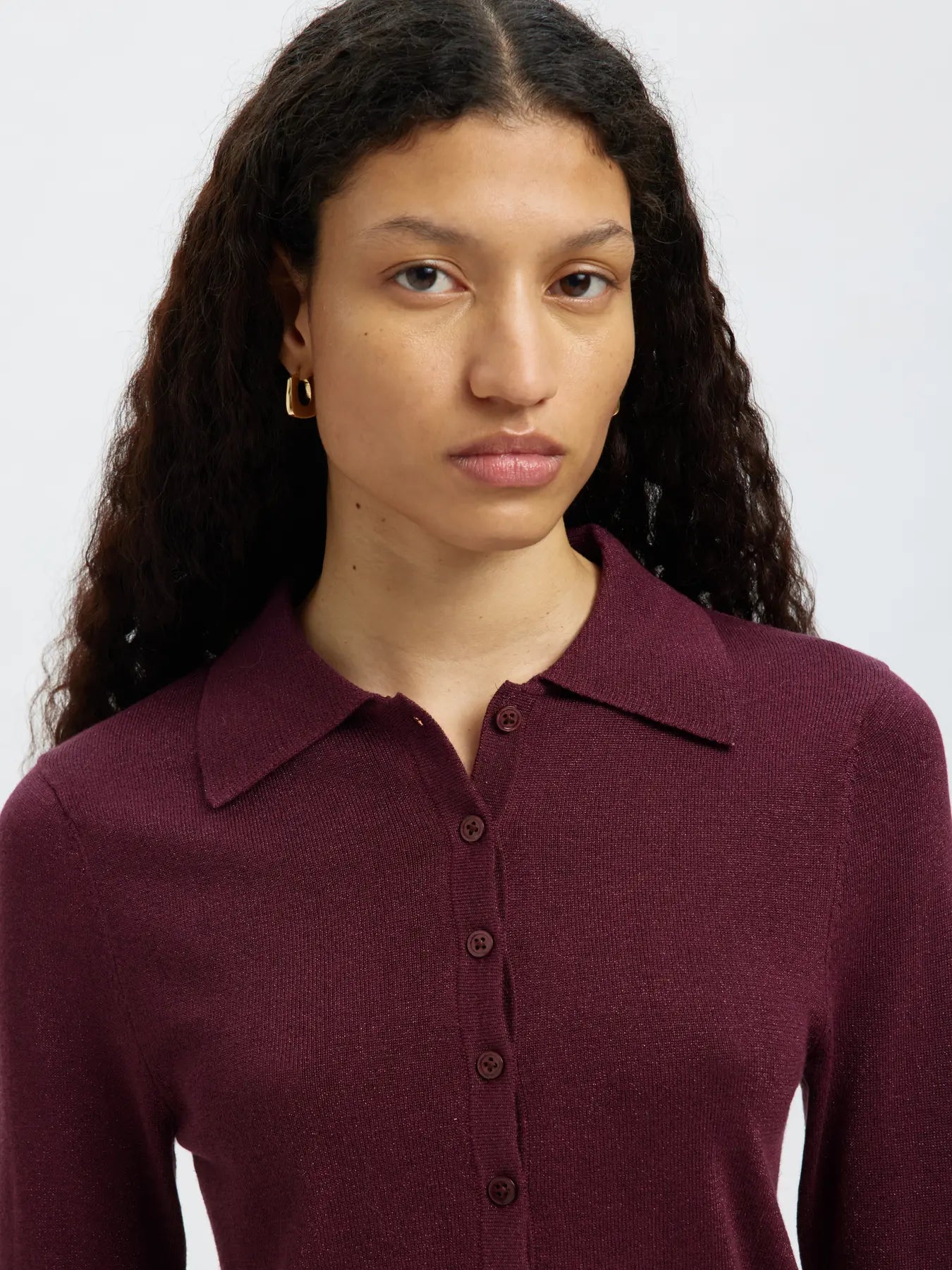 Lura Ls Slim Knit Collar Neck - Fig Tonal Lurex