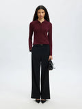 Lura Ls Slim Knit Collar Neck - Fig Tonal Lurex