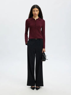 Lura Ls Slim Knit Collar Neck - Fig Tonal Lurex