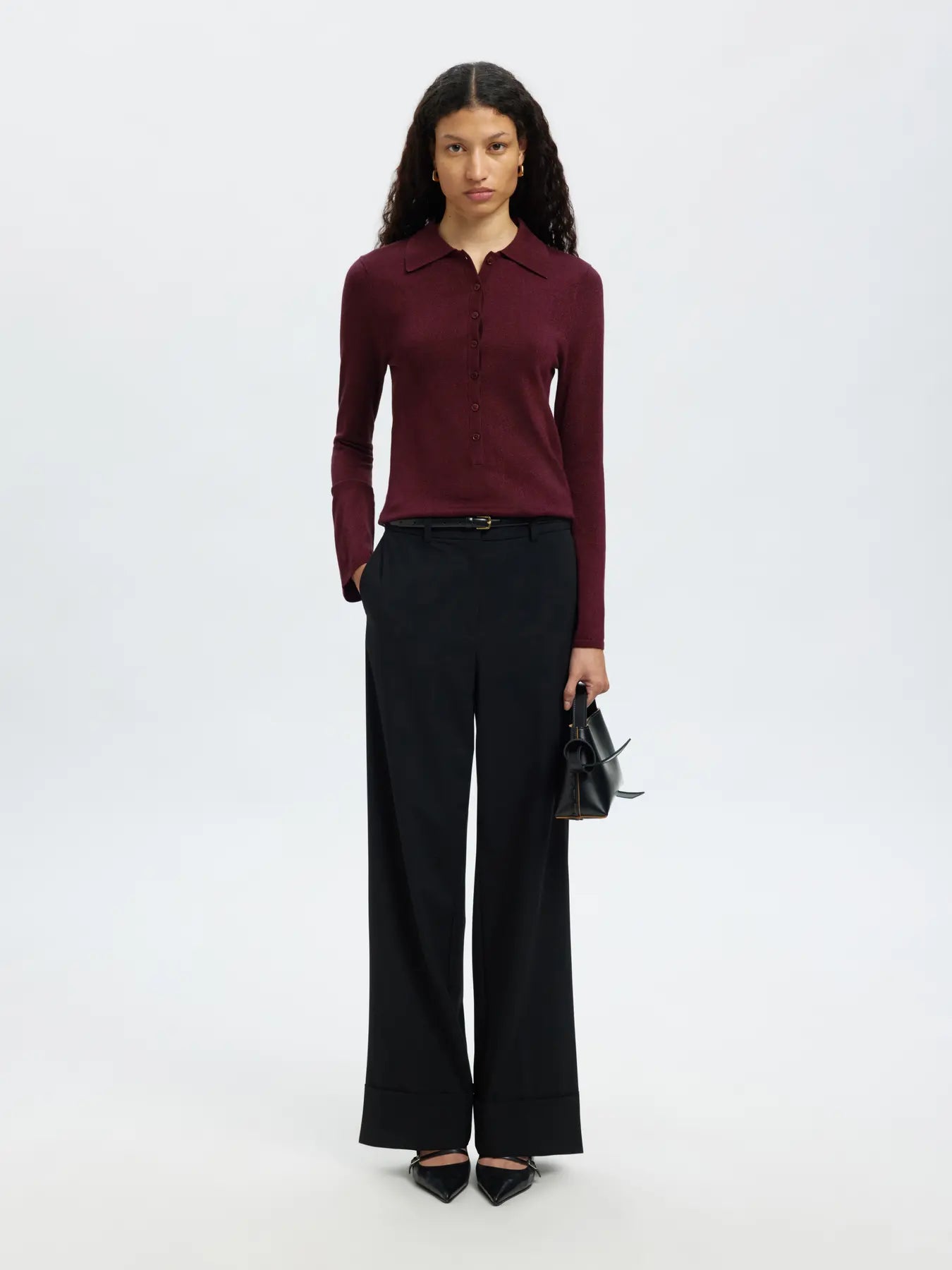 Lura Ls Slim Knit Collar Neck - Fig Tonal Lurex