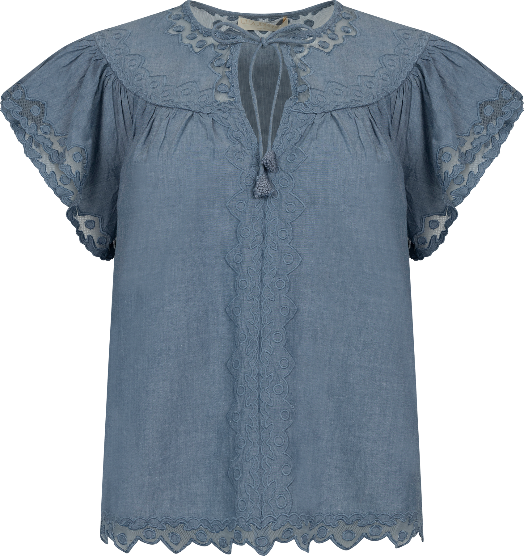Effie Flutter Sleeve Topp - Chambray