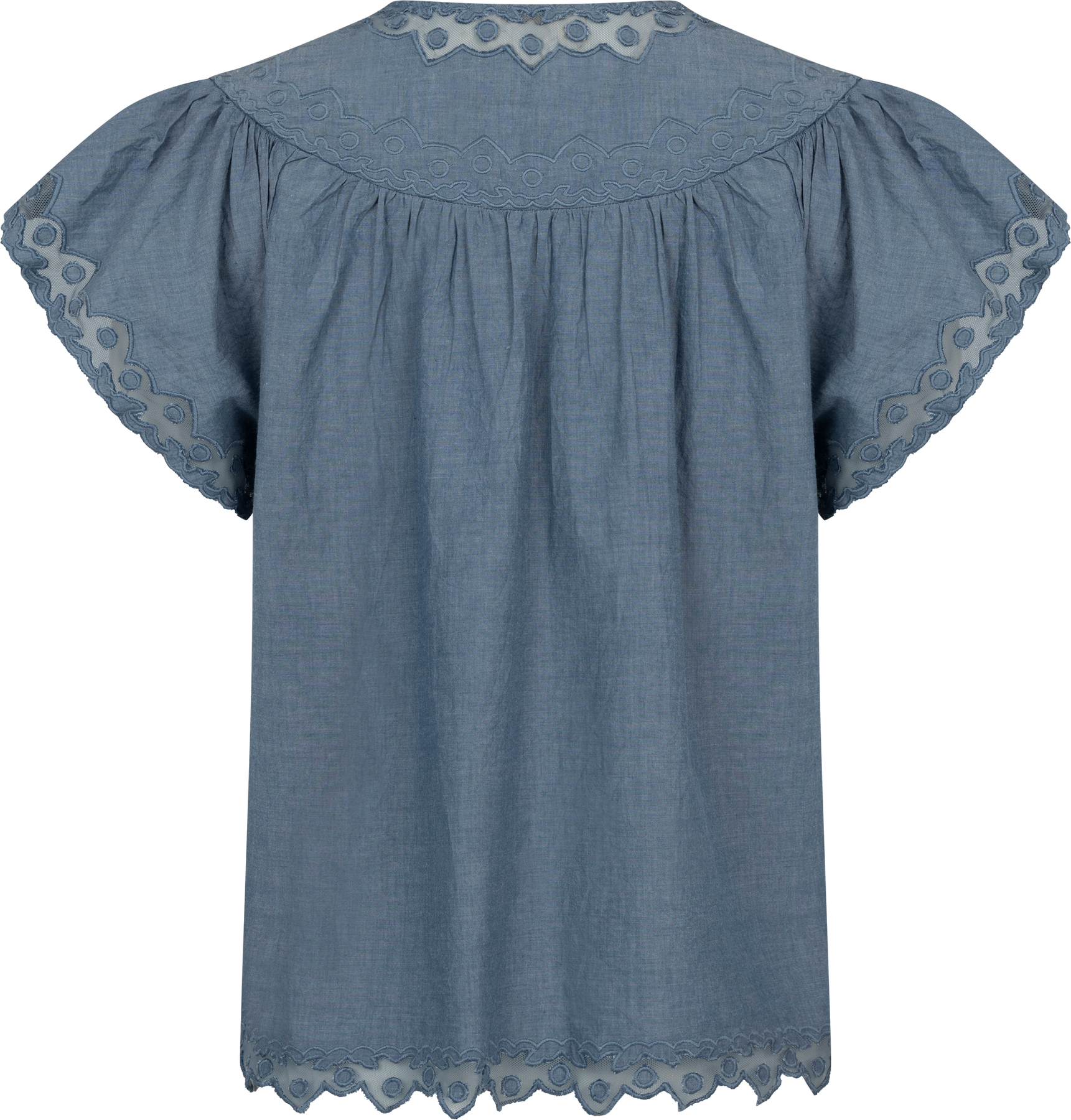Effie Flutter Sleeve Topp - Chambray